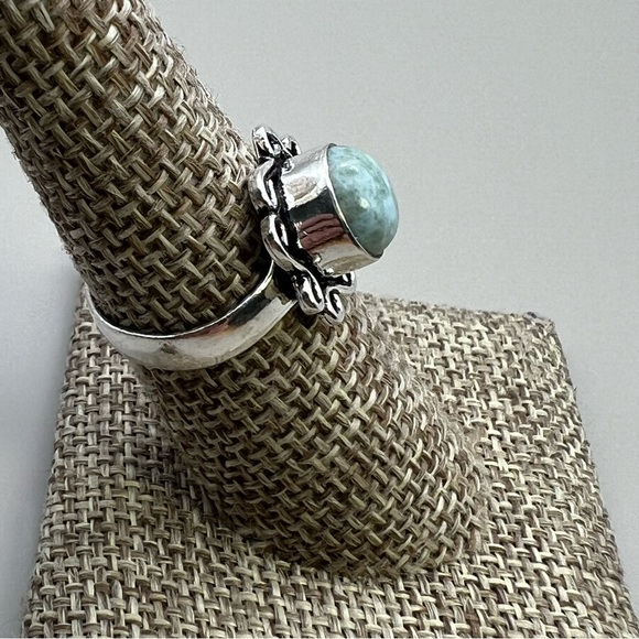 New Larimar Stone Silver Overlay Ring Size 6.25 - Picture 4 of 9